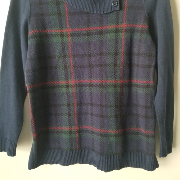 Talbots Plaid Split-Cowlneck Long Sleeve Sweater Size P - Picture 4 of 11